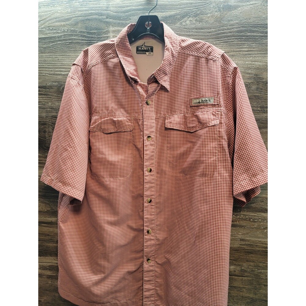 Habit Mens Shirt Size L Outdoor Fishing Short Sleeve Button Red 40+ 360 Vent